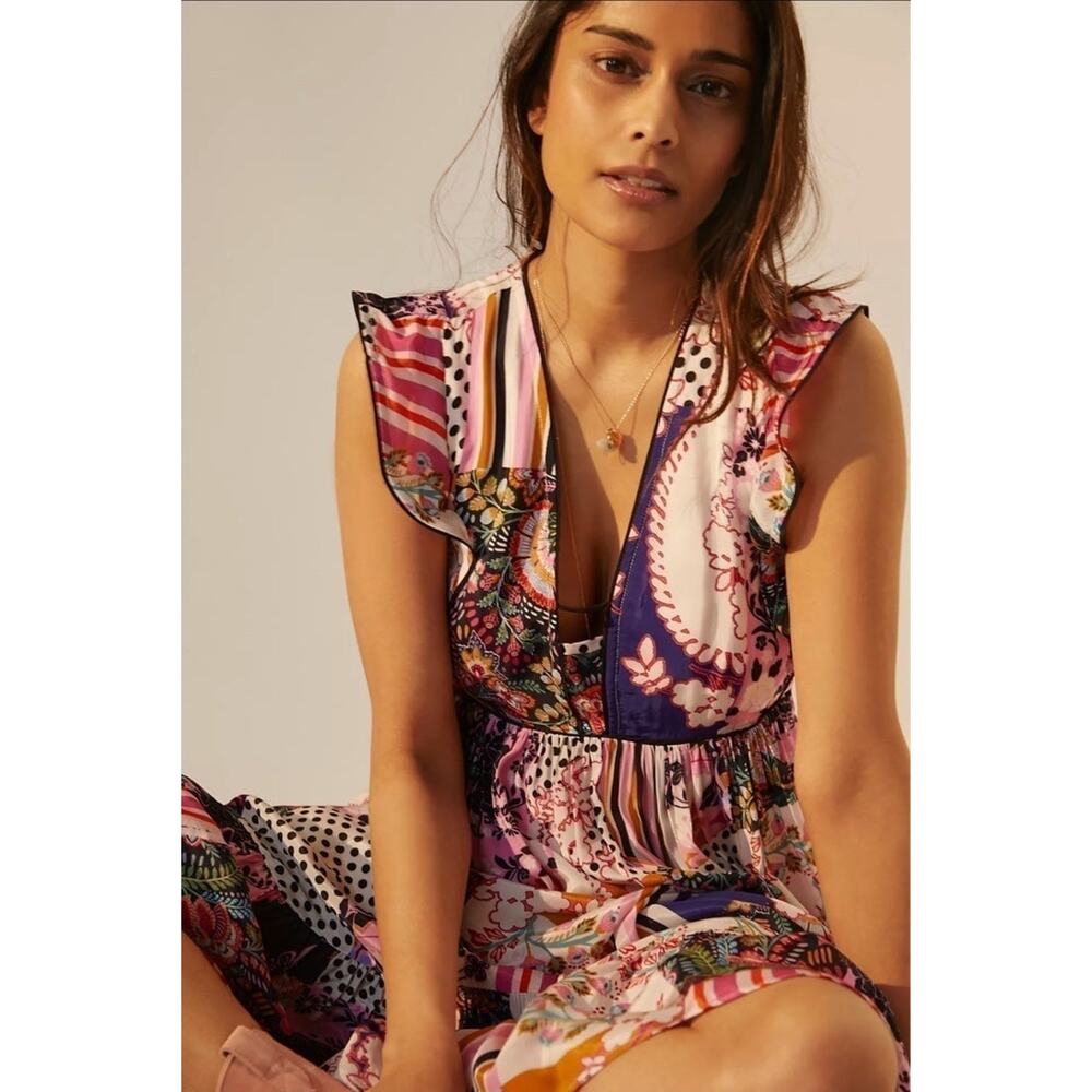NWT❤️Anthropologie Ruffled Patchwork Midi Dress sz6 - Picture 3 of 9